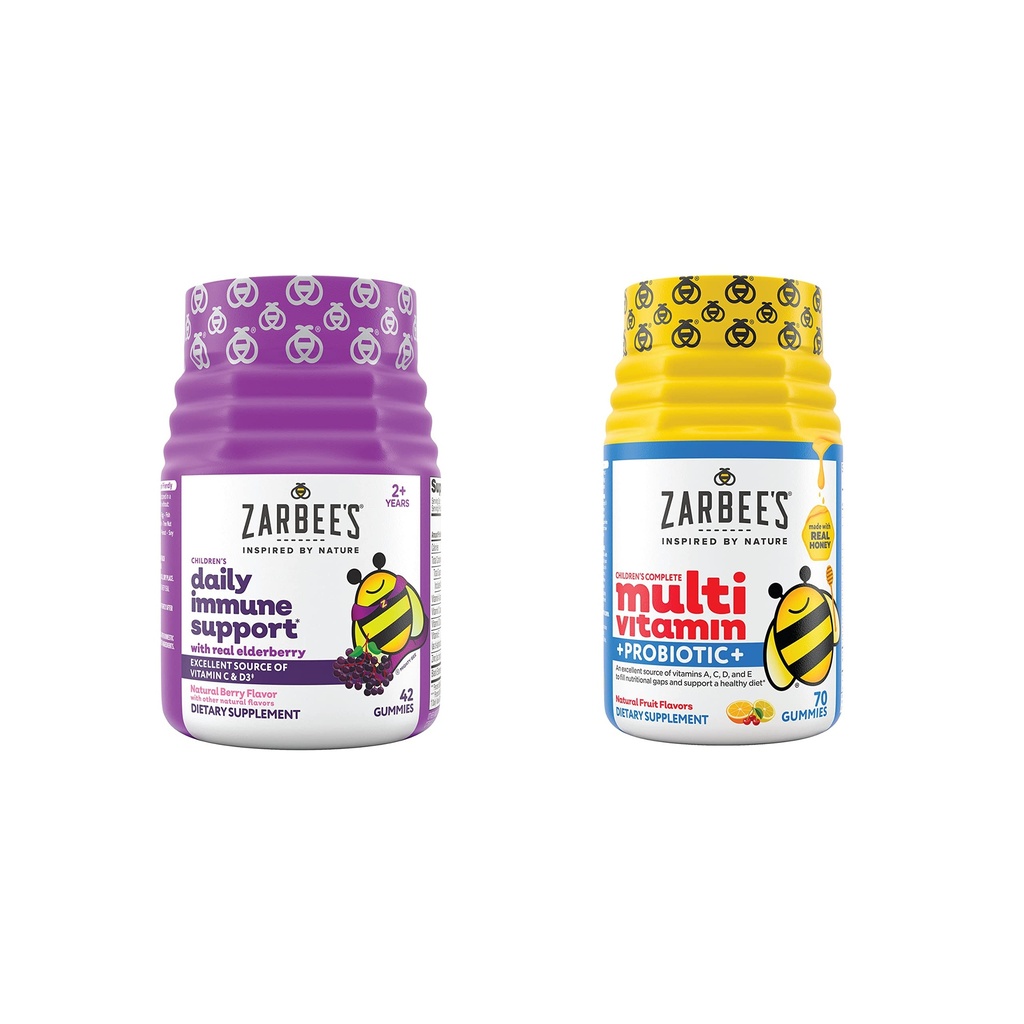 Zarbee 's Kids Antipune Support & Kids Multivitamin + Probiotic Multipack, Ammune Dukung Gummies with Elderberry, Vitamin C & Zinc, 42 ct, & Children' s Vitamin + Probiotic Gummies, 70 ct, 2 Item