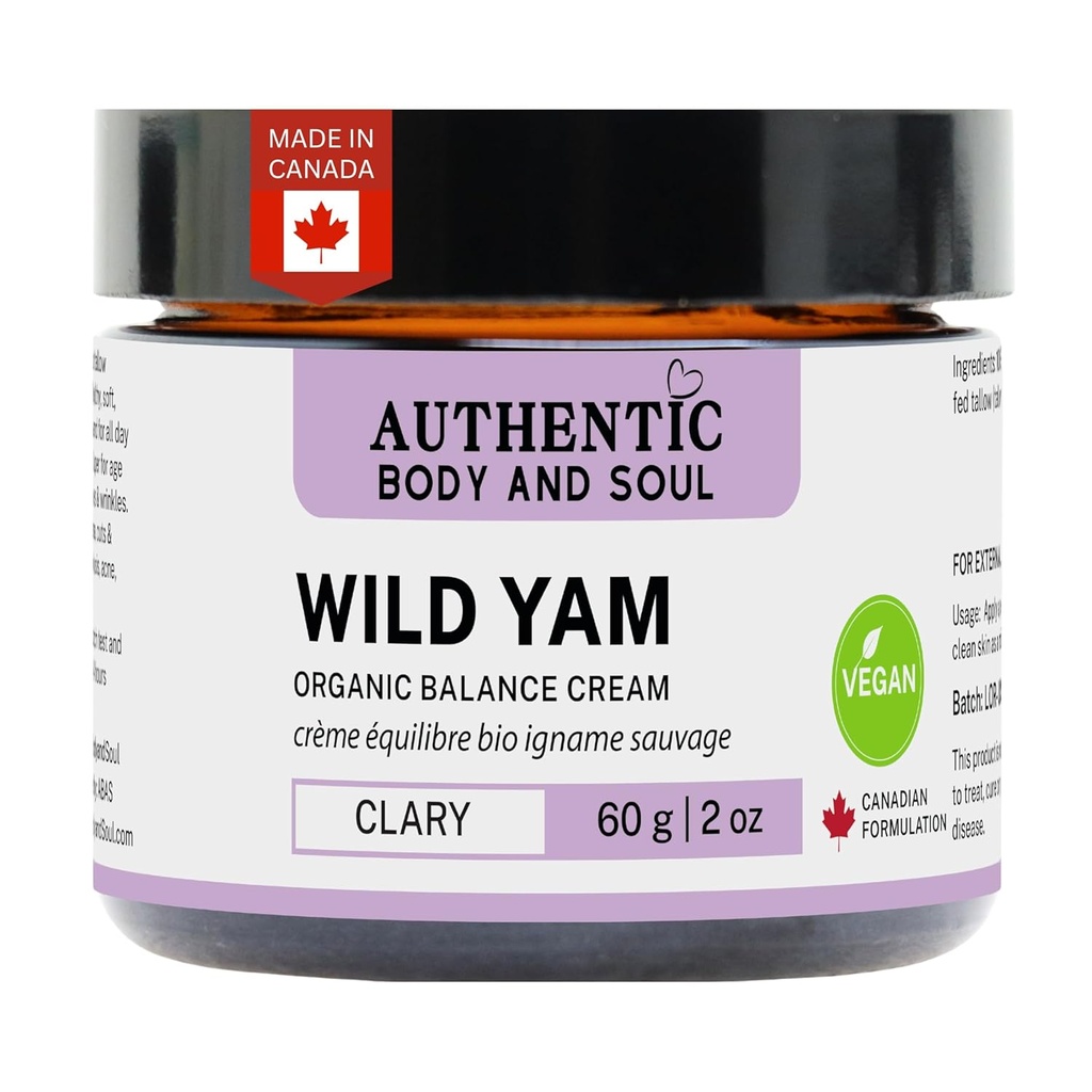 Autentic Organic Wild Yam Root Balancing Cream for Women with Premium Herbal Botanicals, Yam Cream, Wild Yam Skin Care, All Ingredicted Vegan (VEGAN Clary Blend)
