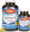 Carlson - Cod Liver Oil Gems, 460 mg Omega-3s + Vitamin A & D3, Wild- Caught Norwegia Arktik Cod Liver Oil, Sustaindible Sourdiced Nordic Oil Capsules, Lemon, 180 Softgels