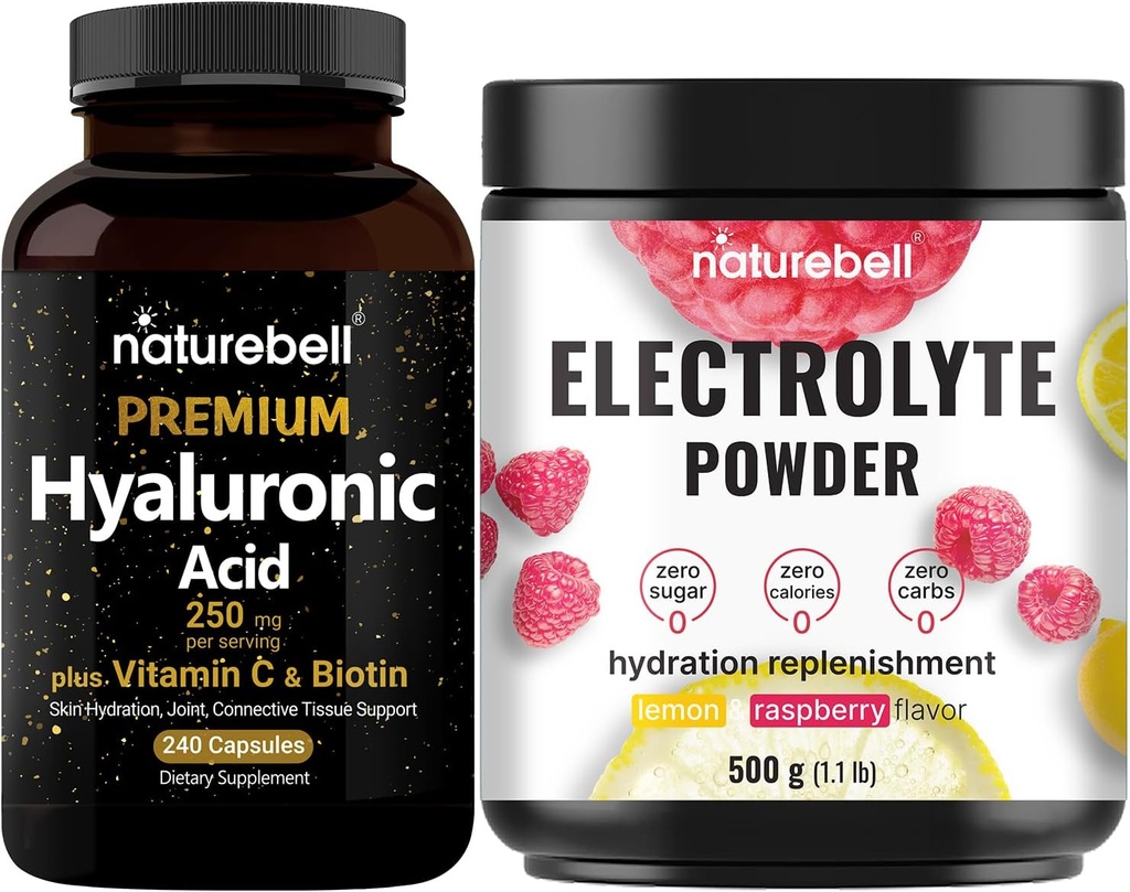 NatureBell Hyaluronic Acid Capsules with Biotin + Vitamin C & Electrolite Hydration Powder Bundle Bundle 126; Complete Beauty Care Complex 124; Real Coconut Water Electrolite