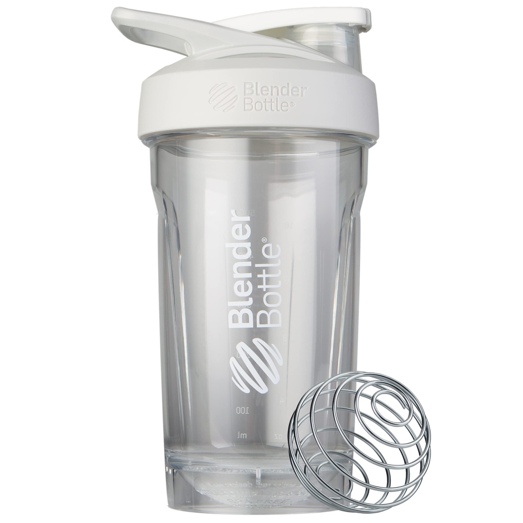 BlenderBottle Sport Shaker Bottle with Wire Whisky, 24- Ounce, White - Protein Shakes & Hydration for Athletes & Fitness Enabsaists, Easy Mixing, Durable & Lighweight, Lockable Lid
