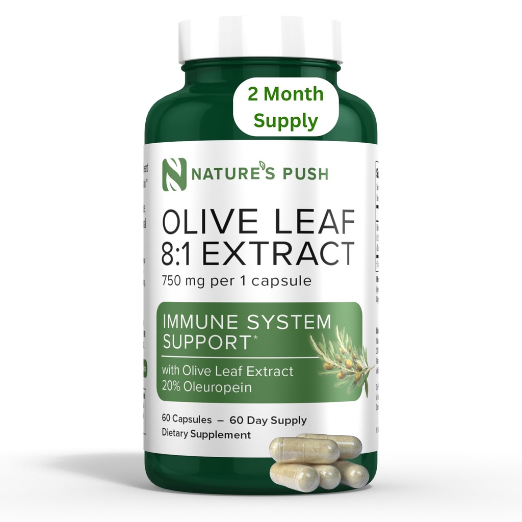 Nature 's Push Super PowerOlive Leaf 8: 1 Ekstrak 20% Oleuropein 750mg Capsule Immune System, Skin, dan Kesehatan Jantung Dukungan Vegan-GMO Amerika Serikat Gluten Free Antioksidants 60 Capsules 2 Bulan Supply