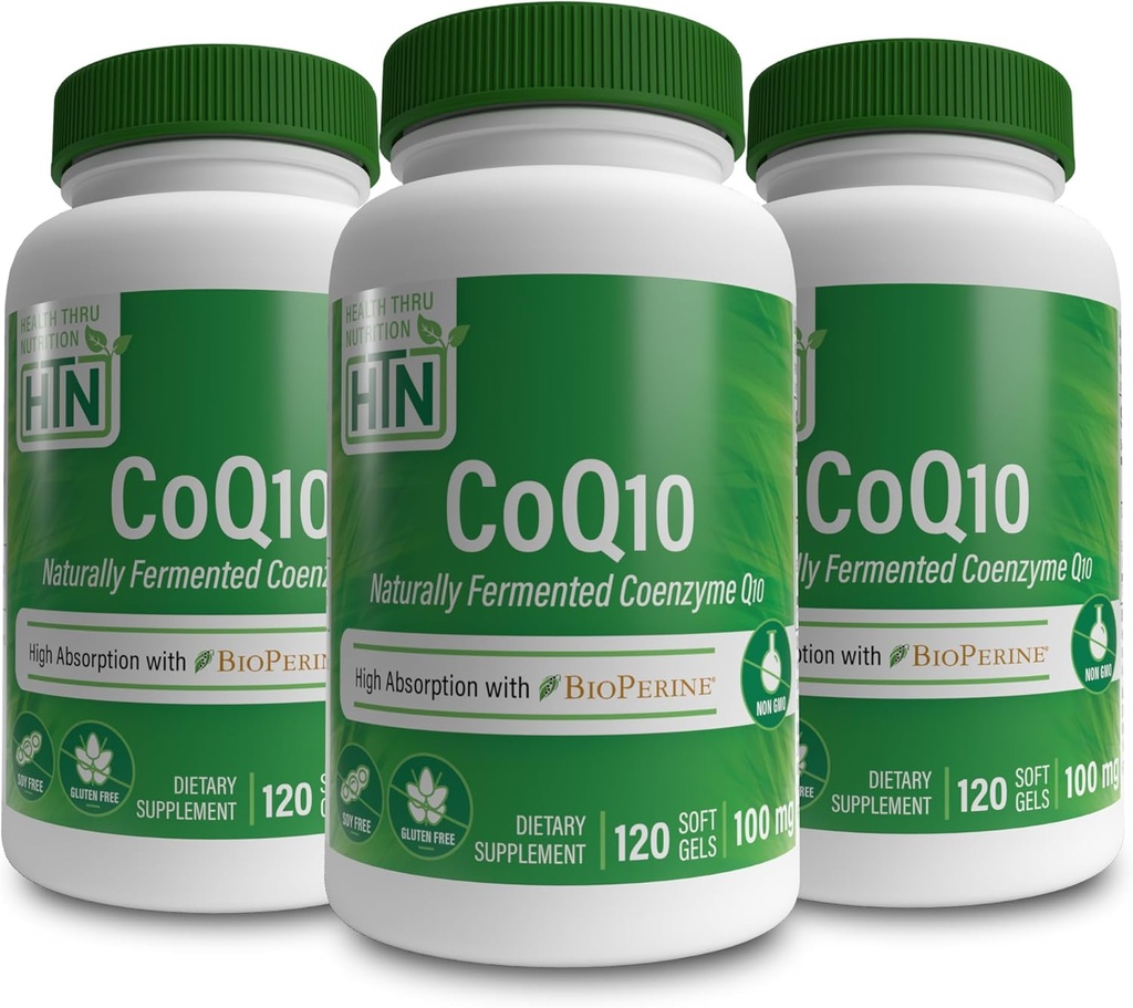 KoQ-10100mg Health Thru Nutrition dengan BioPerine (Pack of 3X 120 Softgels) yaitu 124; Penyerangan Absorpsi Tinggi Pastial Fermer USP Tingkat Koenzim Q10 124; 3 Partai Teruji 124; Dukungan Kesehatan Jantung dan Energi