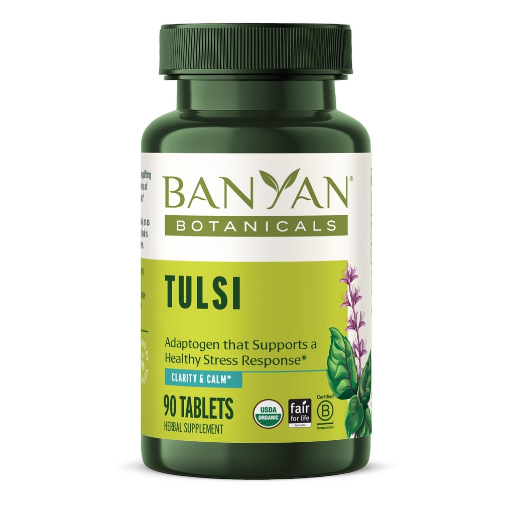 Banyan Botanicals Tulsi (Holy Basil) - Mengangkat Adaptogen - Lung Organik dan Suplemen Kesehatan Repiratory * - 90 Tablet - NonGMO Menyediakan Vegan