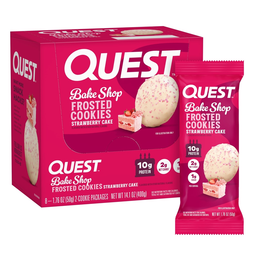 Quest Nutrition Frosted Cookies Twice, Strawberry Cake, 1g Sugar, 10g Protein, 2g Net Carbs, Gluten Free, 16 Cookies