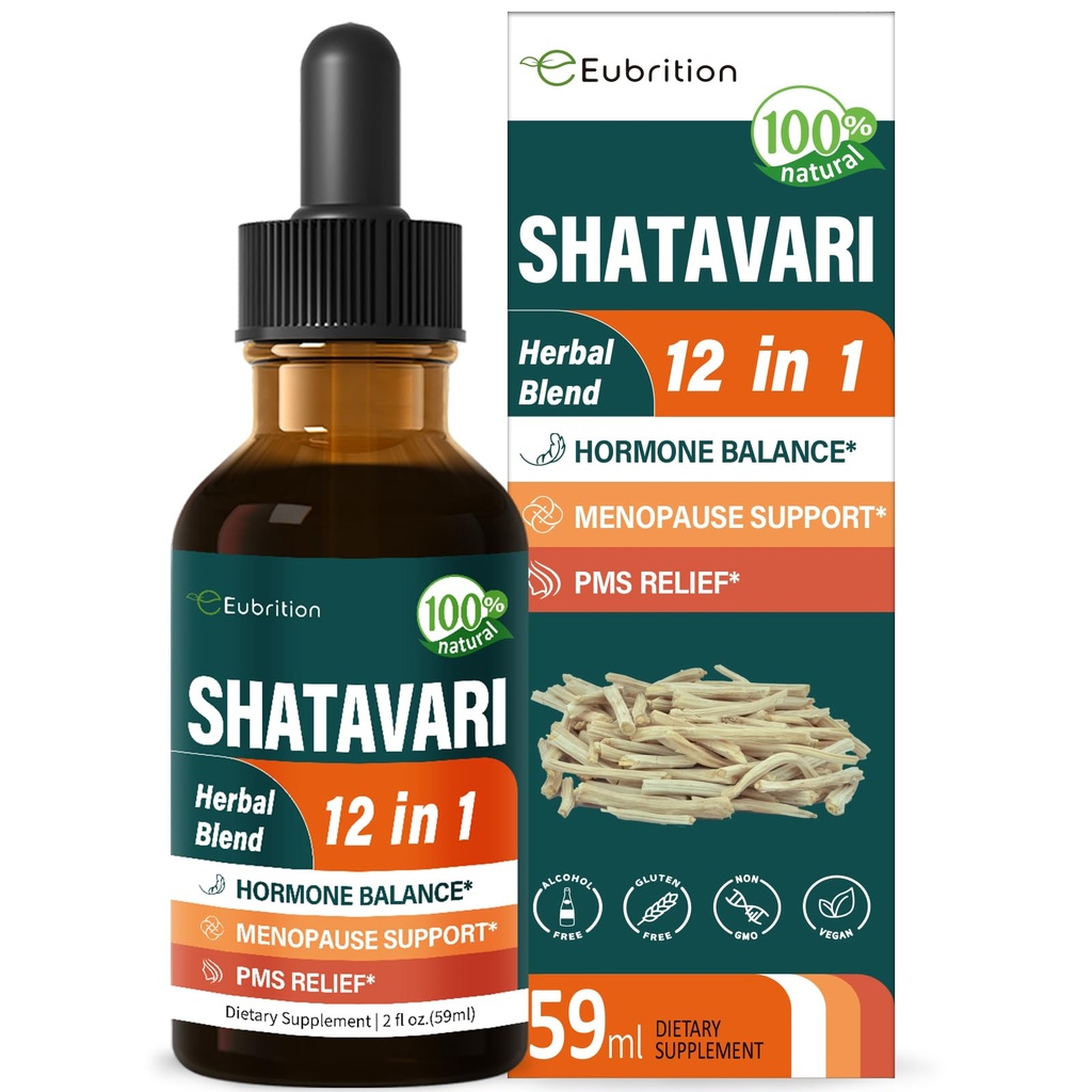 Shatavari (Sytabarari) Drops for Women Support Menopause Relief, Herbal Suplemen PMS, 12- 1 Formula dengan Wild Yam, Vitex Berry Extract. 2oz