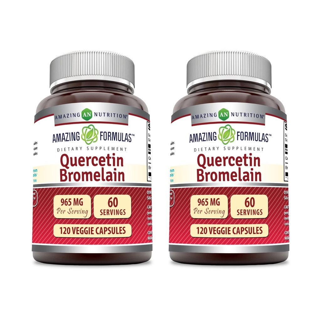 Luar biasa Formula Quercetin 800mg dengan Bromelain 165mg, 120 Vevgie Capsules Suplement (Paket 2) - Non-GMO - Gluten Free - Support Overall Health & Being