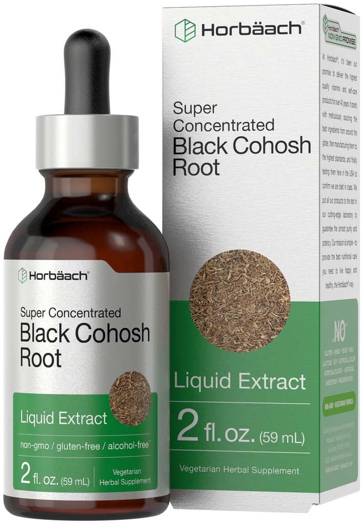 Horbäach Black Cohosh Root Tacrture 124; 2 fl oz 124; Cair Ekstraksi 124; Bebas Alkohol Herb Drops 12.4; Vegetarian 124; Non-GMO, Gluten Free Supplemen