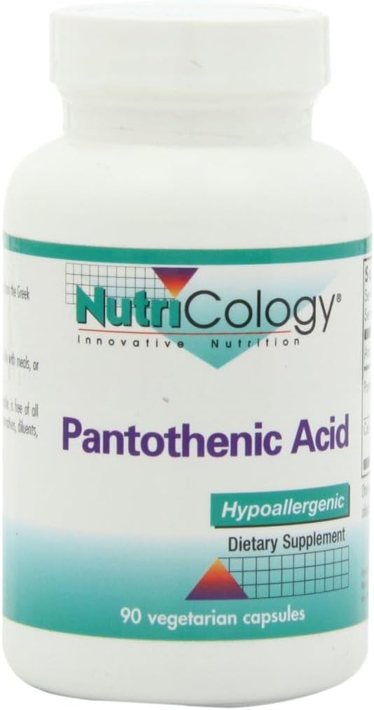 Nutricology Pantothenic Acid - Vitamin B5 untuk Pria & Perempuan, Kalsium, 500mg Suplemen, Murni, Organik, Kasules Vegetarian - 90 Cacah
