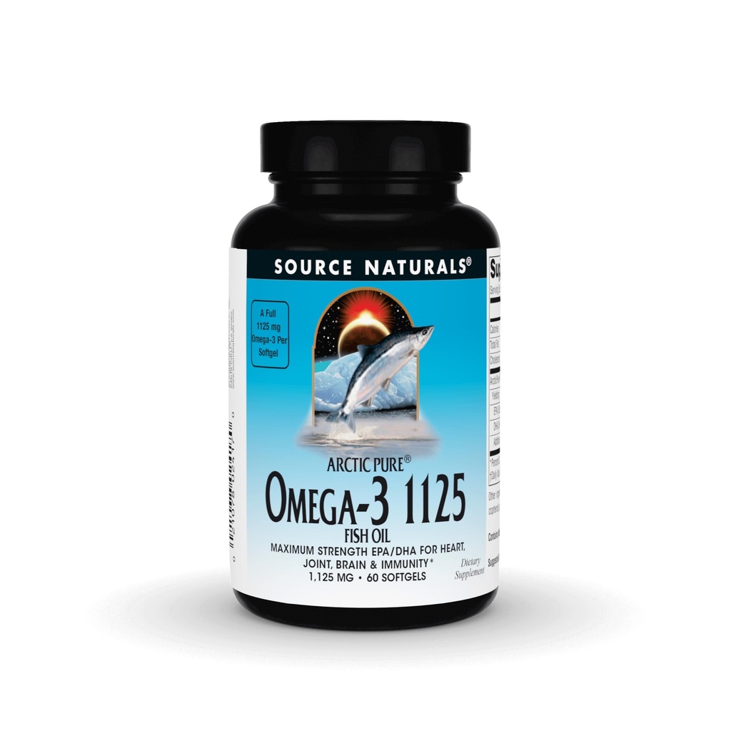 Sumber Arctic Pure Omega-3 Fish Oil, EPA / DHA maksimum untuk Jantung, Gabungan, Otak, dan Kebal - 1125mg - 60 Softgel