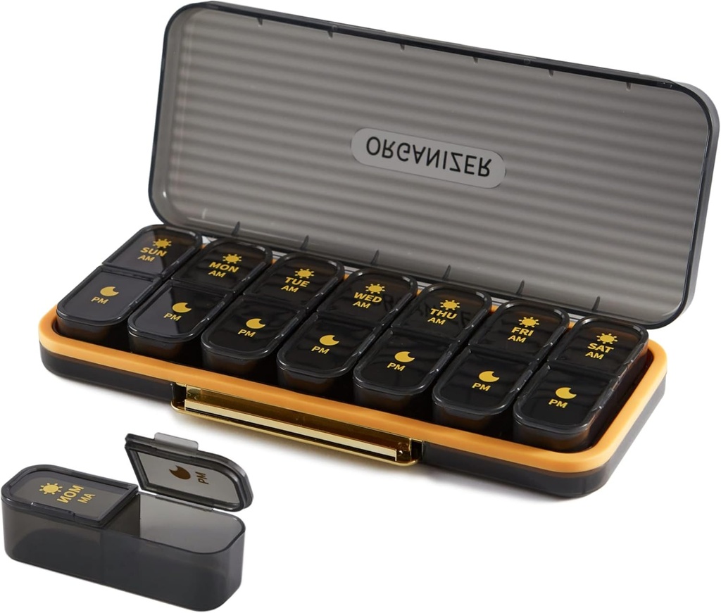 Weekly Pill Organizer 2 Times A Day - Pill Case Am Pm - Travel Pill Box 7 Day Portable Daily Vitamin Container Aestetic Medicine Discenser Dengan 7 Terpisah Kompartemen Morning Night Supplement