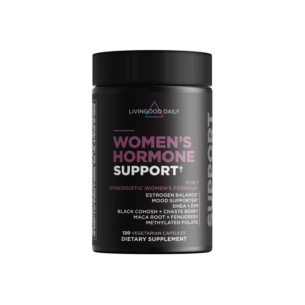 Livingood Daily Women 's Hormone Suplemen, Estrogen Saldo dengan Fenugreek, Black Cohosh, Chasteberry, DIM, PMS Alam & Menopause Dukungan, Non GMO, Gluten Bebas, Vegetarian Capsules, 120 Ct