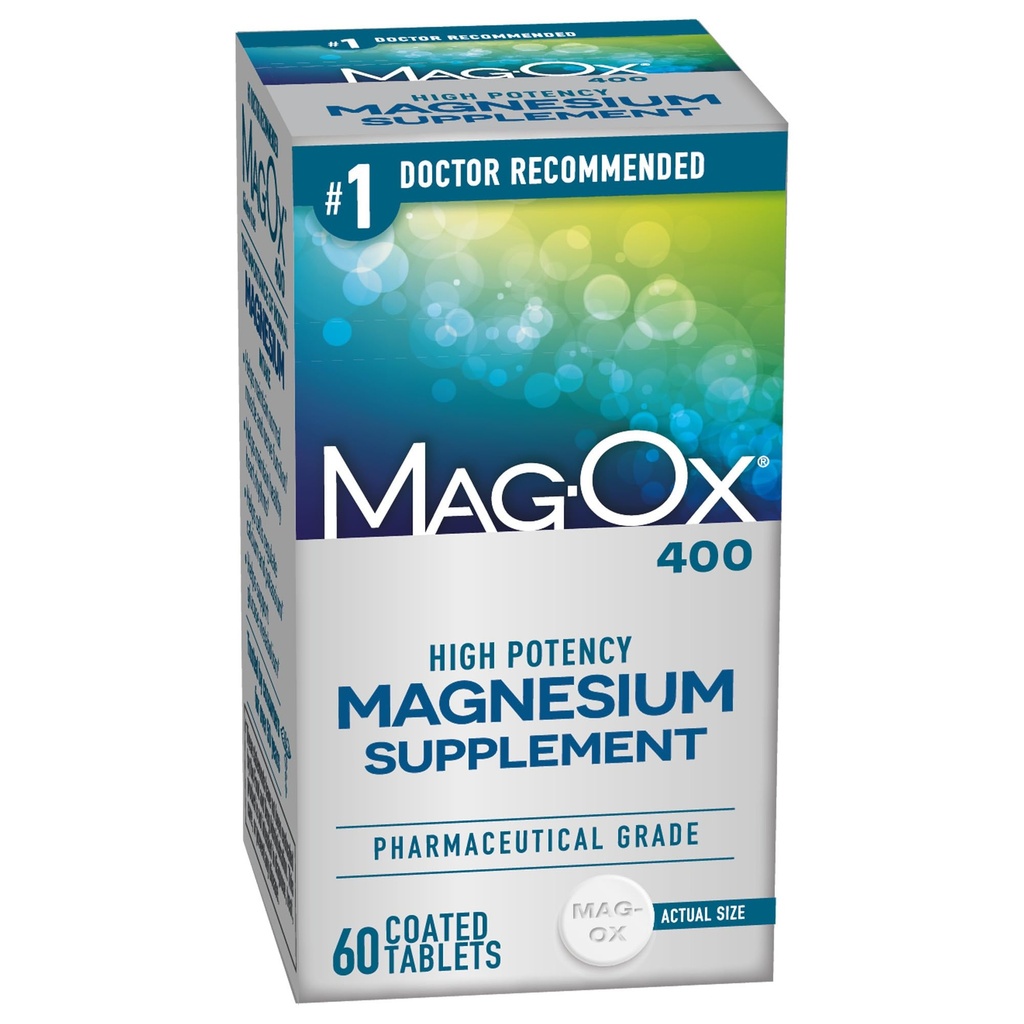 Mag-Ox 400 Magnesium Suplemen, Farmasi Tingkat Magnesium Oxide dengan 482 mg Per Dose, 60 tablet