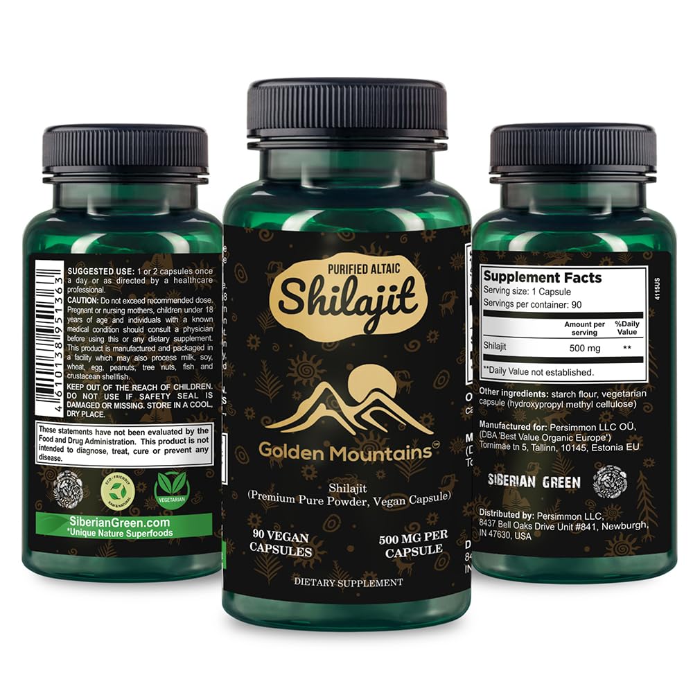 Gunung Emas Shilajit Vegan Capsule 500mg Pure Altai 90 Count Premium Trace Minerals
