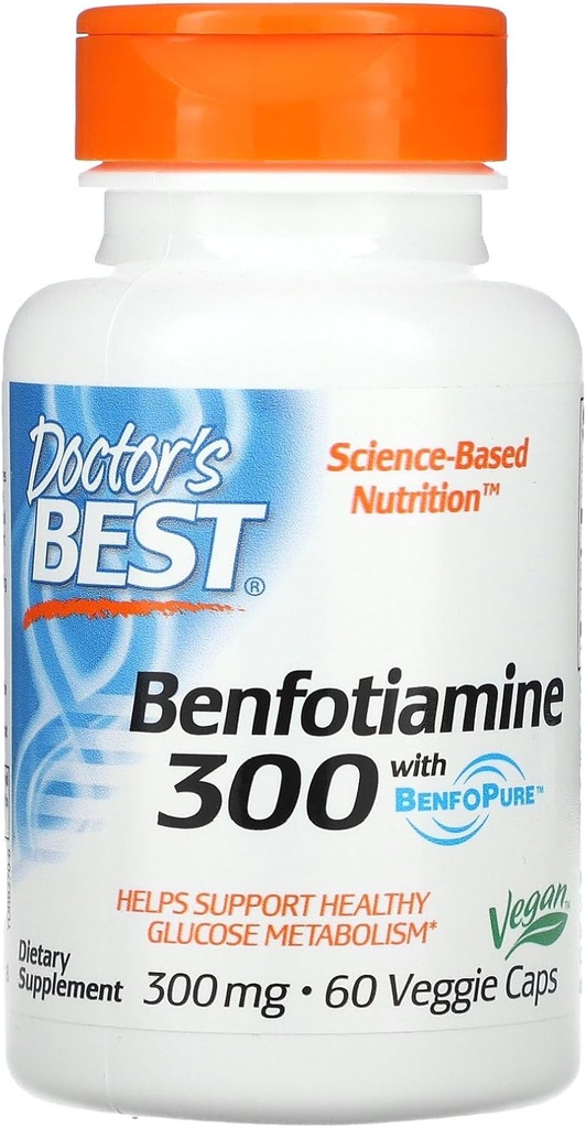 Doctor 's Best, Benfotiamine dengan BenfoPure, 300 mg, 60 Veggie Caps