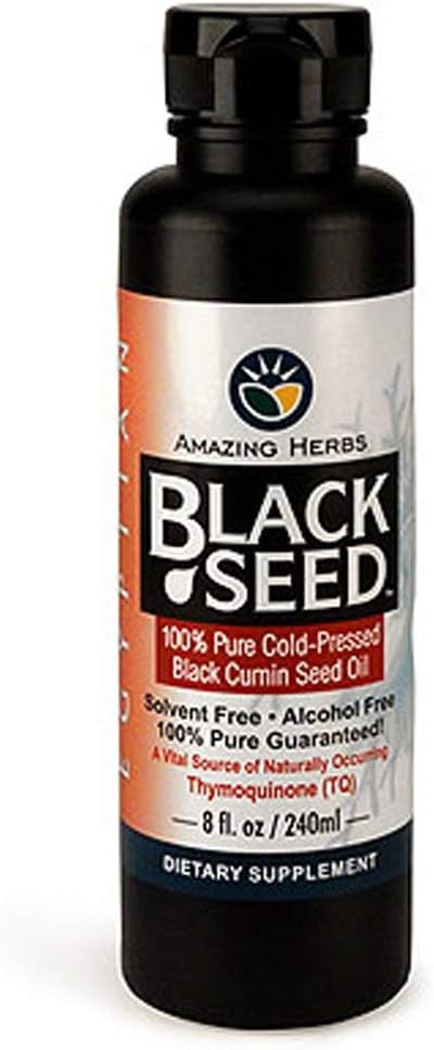 Luar biasa Herbs Minyak Benih Hitam Mesir - Gluten Bebas, Non GMO, Dingin Menekan Nigella Sativa Aids dalam Kesehatan Digetical, Dukungan Imune, Fungsi Otak, Mild Flavor - 8 Fl Oz