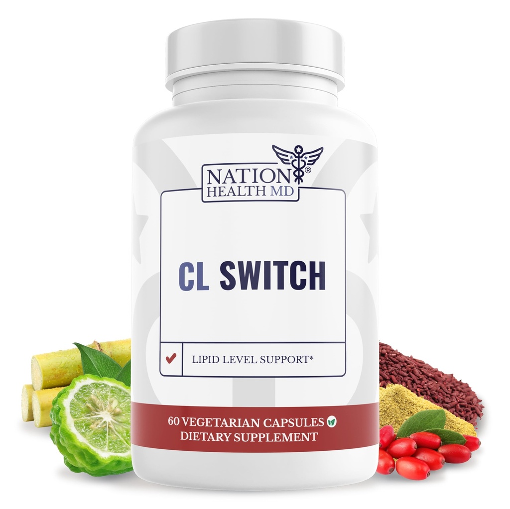 CL Switch - Dukungan Wellness Hati - Mendukung Tingkat Cholesterol Sehat & Tekanan Darah Sudah Dalam Jangkauan Normal * - dengan Citrus Bergamot, Berberine, Rice Yeast Merah - 60 Capsules