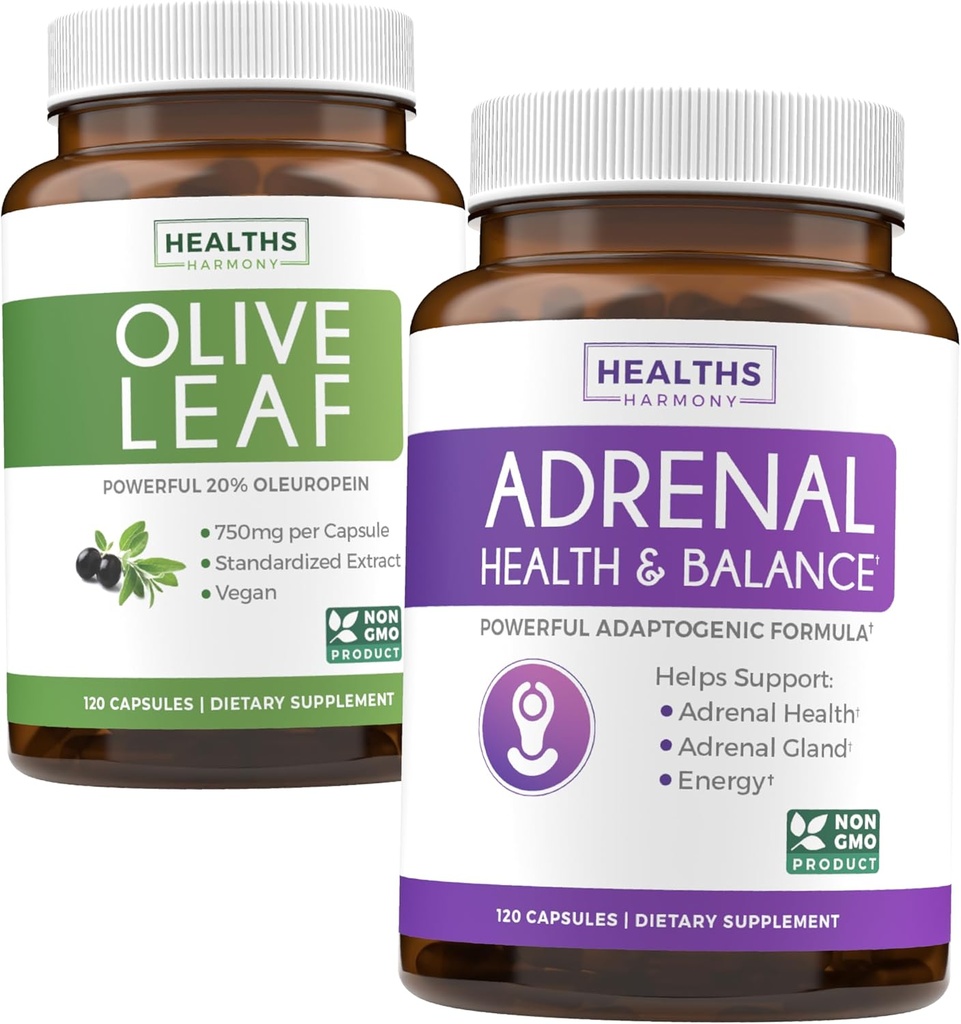 Zaitun Extract & Adrenal Dukungan (4-Month Suply) Zen & Vigor Bundle of Olive Leaf Extract (120 Capsules) Dukungan & Adrenal Super (120 Kapula) Dukungan Adrenal yang kuat - Pertahankan Keseimbangan