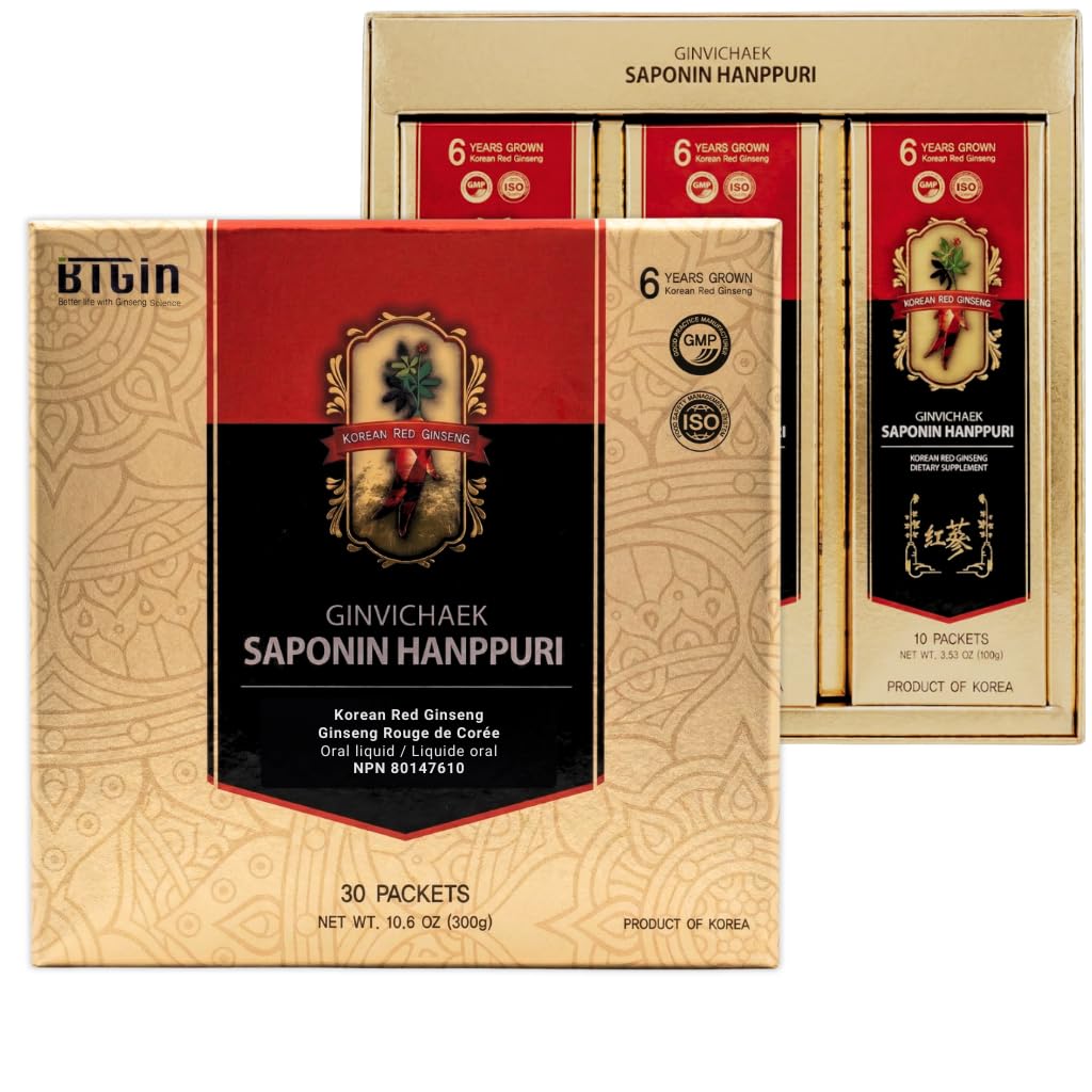 Red Ginseng Korean Extract 3000mg everyday, Saponin Hanpuri, Ammune Booster dan Community Supplement for Brain Enhancement with Ginsenoside Rg3, Panax Ginseng 6 Years Root, 30Packet in 1 Set