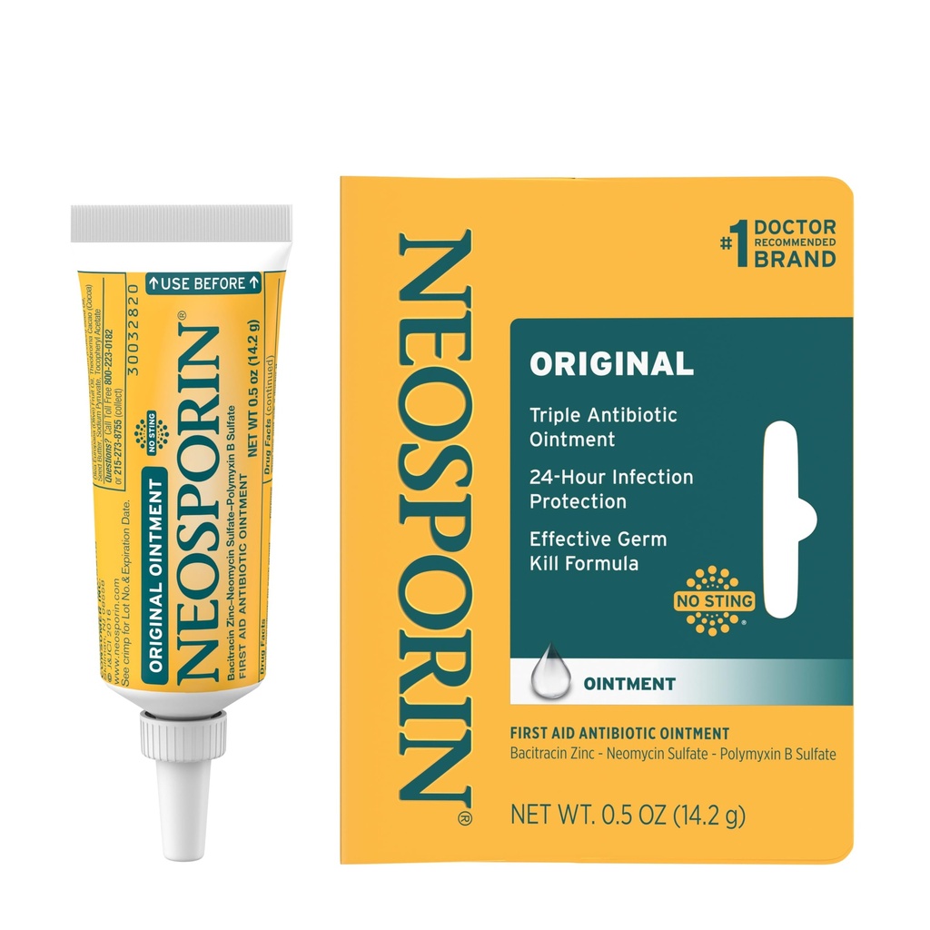 Neosporin Pertama Aid Antibiotic Oconsult dengan Bacitrasin Zinc untuk Perlindungan Infeksi, Perawatan Wound & Scar Applications Minor Cuts, Scrapes and Burns, .5 oz
