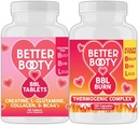 Suplemen Perempuan Booty Lebih Baik Creatine BBL Combo: BBL Tablet (90ct) ww. Creatine, Glutamine, BCAA, Collagen + BBL Burn Thermogenic Capsules (120ct)