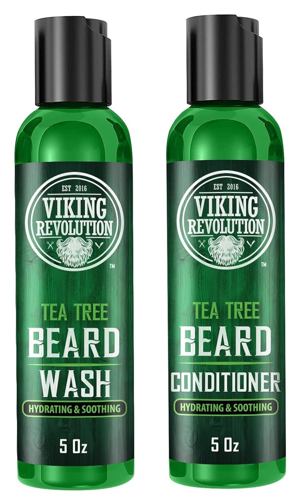 Viking Revolusi Pohon Tea Wash dan conditioner Set untuk Pria - Natural Beard Softtener dengan Argan Oil, Vitamin E dan Ginseng (5 Oz)