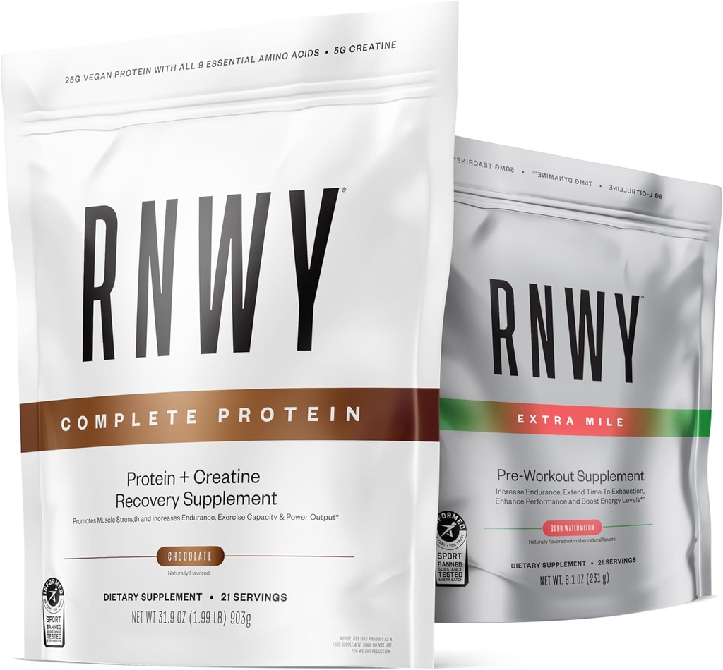 Chocolate Protein Powder Sour Watermelon Extra Mile Stim Free Pretraining Powder Bundle, 25g Vegan Protein, 5g Creatine Monohydrate Powder, 150mg Digetical Enzymes, 6g L- Citrulline