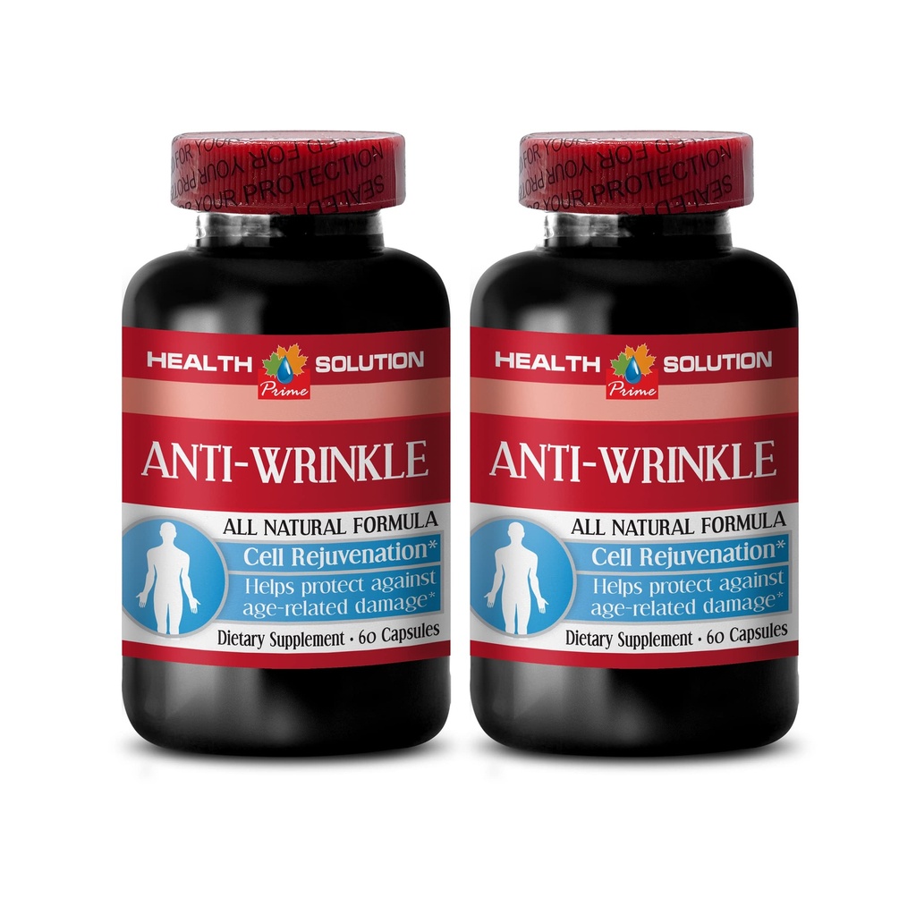 anti kerut kapsul untuk wajah - ANTI- WRINKLE KOMPLEX - mineral Skin, anti- penuaan suplemen, Vitamin E kolagen, serum anti kerutan, alfa lipoic acid, anti kerutan pil untuk perempuan, 2 Bot 120 Caps