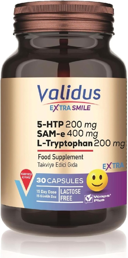 ValIDUS Extra Smile 5-HTTP 200 mg + L-Tryptophan 200 mg + Sam-e 400 mg 30 Capsules (Vcaps Plus)