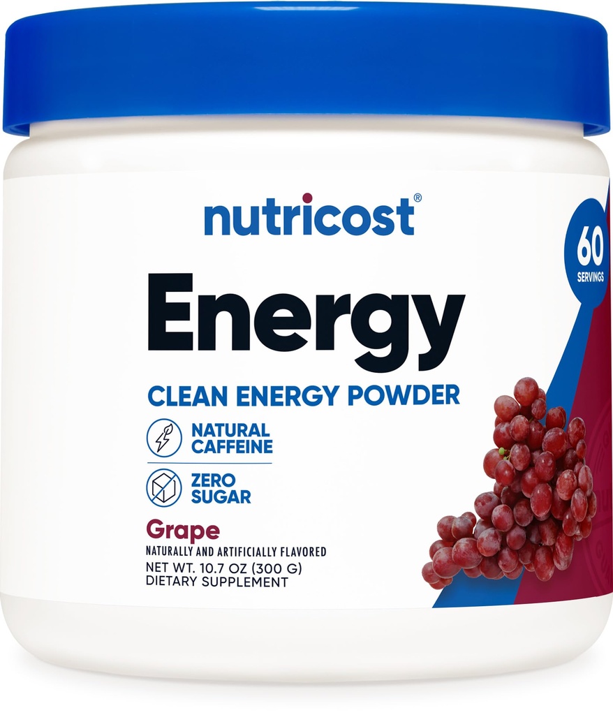 Powder energi nutricost (Grape) (60 pelayan) - Pra Workout Suplemen dengan Flavors Natural - Non-GMO, Gluten- Bebas