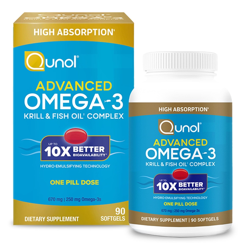 Quhol Advanced Omega 3 Krill and Fish Oil Complex, 10x Better Biovability, One Pil Dose, 250mg EPA & DHA, Supports Brain, Eye, Heart and Joint Health, 90 Count (Paket 1)