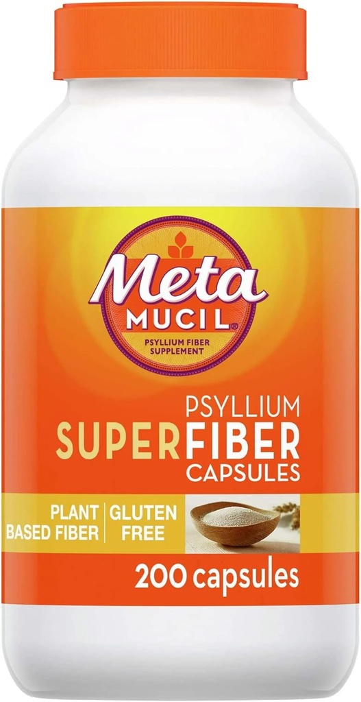 Metamucil SuperFiber Psyllium Capsules, Gluten Free and Sugar- Free, 200 Ct