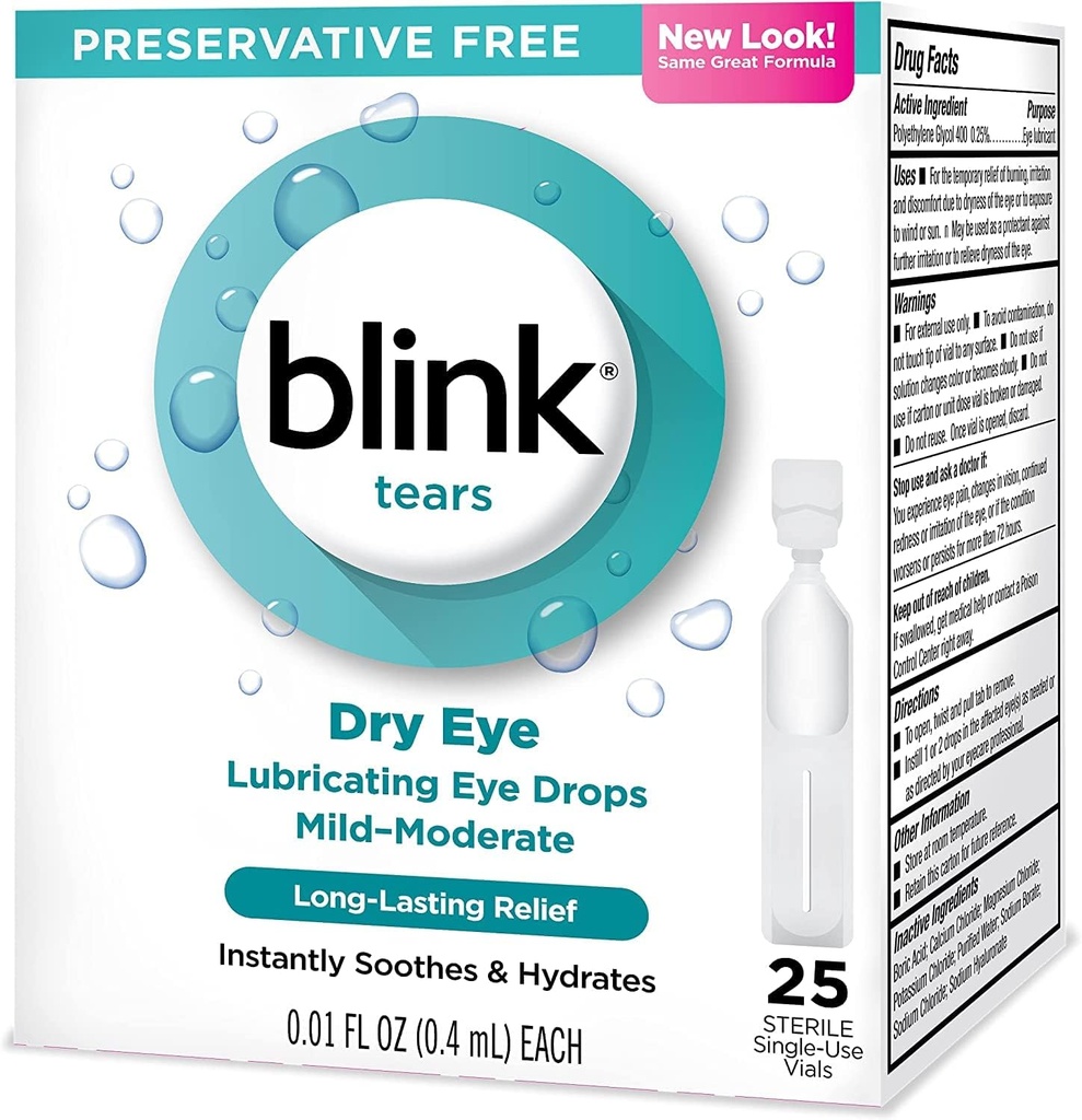 Blink Tears Lubricating Eye Drops Mild- Moderate Dry Eye .01 Fl Oz 25 Count