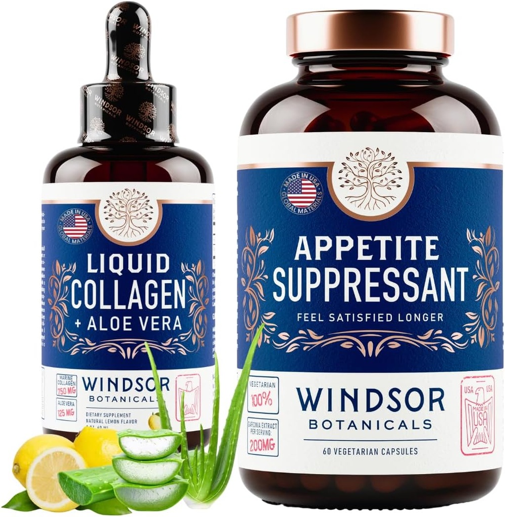 WINDSOR BOTANICALS Appetite Supresan dan Liquid Collagen Marine Diet and Beauty Bundle