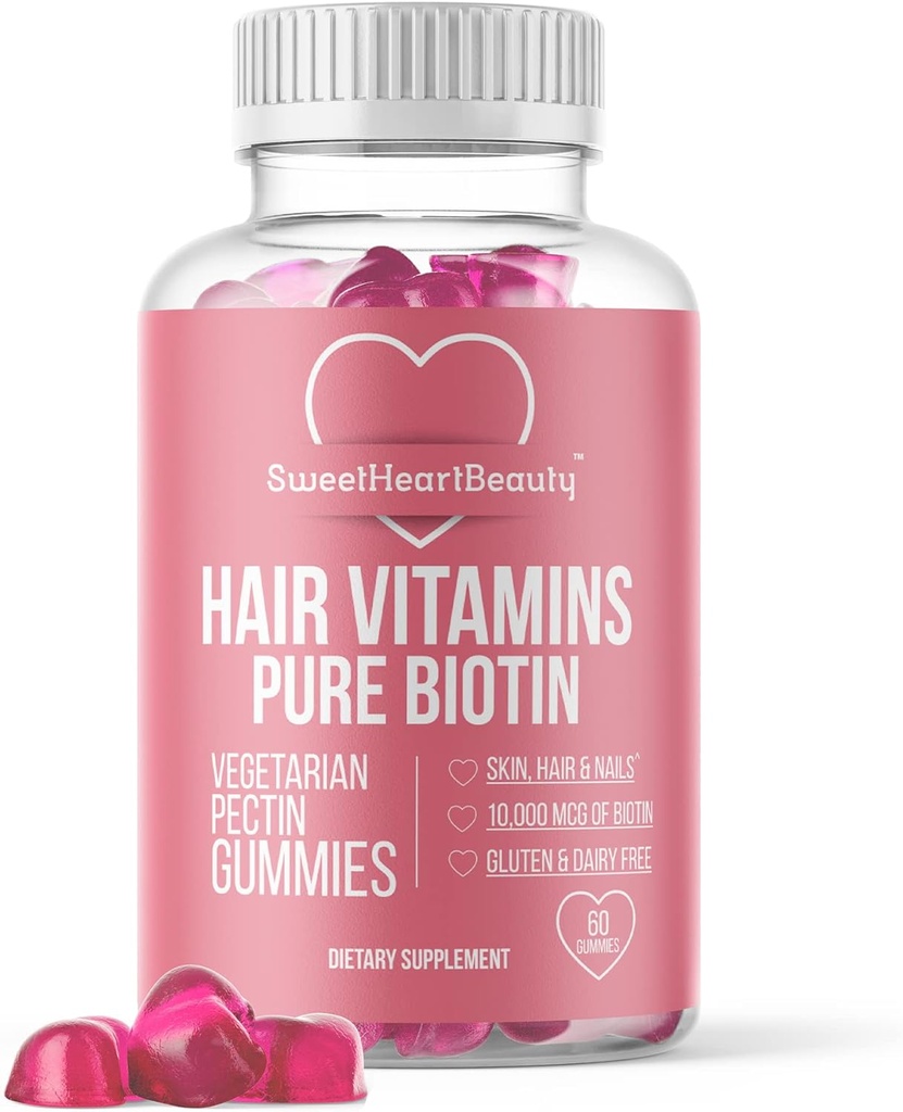 Biotin 1000mcg Gummies by Honey Beauty - Biotin Gummies for Hair Skin and Nails for Women, Men & Kids - Hair Vitamin Gummy - Vegan, Non- GMO, 60 Biotin Chewables for Faster Hair Growth
