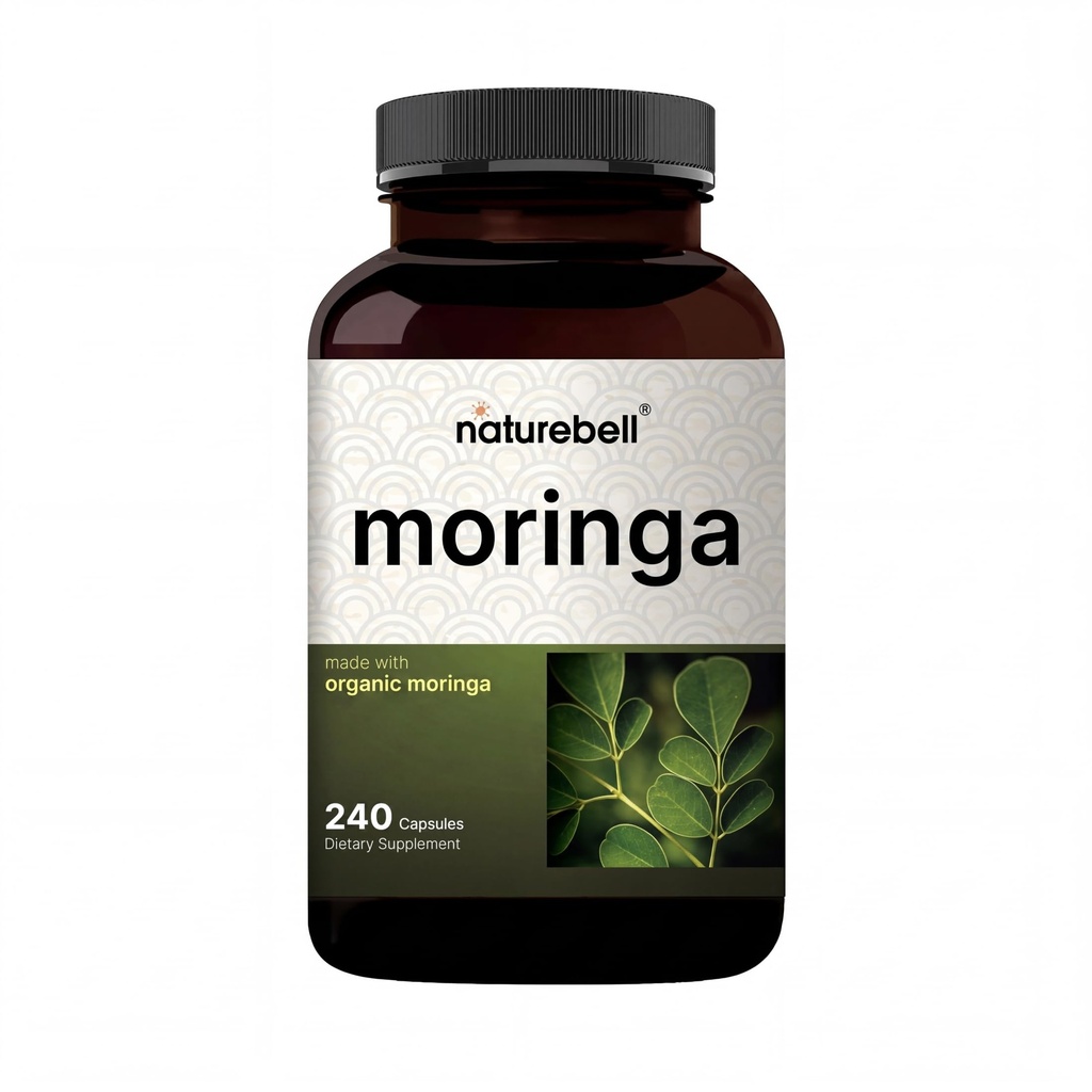 NatureBell Pure Moringa Capsules 124; Dibuat dengan Moringa Powder Organic, 240 Kapsul - Green Superfood, Kesehatan Kulit, & Imune Dukungan - Non-GMO, Gluten Free, 4 Bulan Suppply