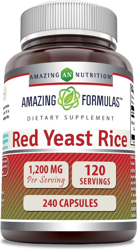 Amazing Formulas Red Yeast Rice 1200 mg Per Serving 240 Capsules Suplemen 126; Non-GMO 124; Gluten Free 124; Dibuat di USA