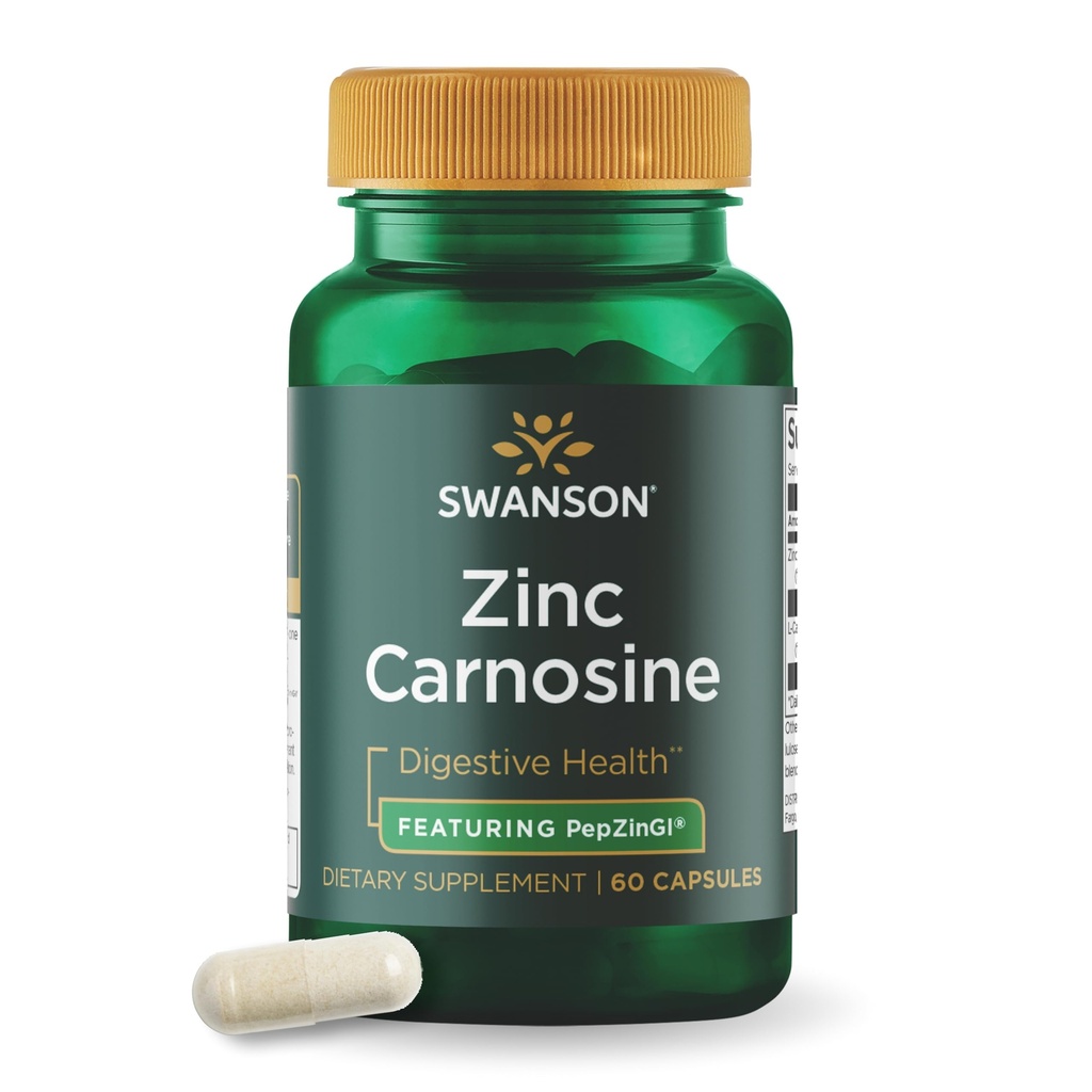 Swanson Ultra Zinc Carnosine (PepZinGI) - 60 Capsules - Suplemen Alam untuk Kesehatan Gastric, Dukungan Digetical, dan Keseimbangan Mikrobial Perut