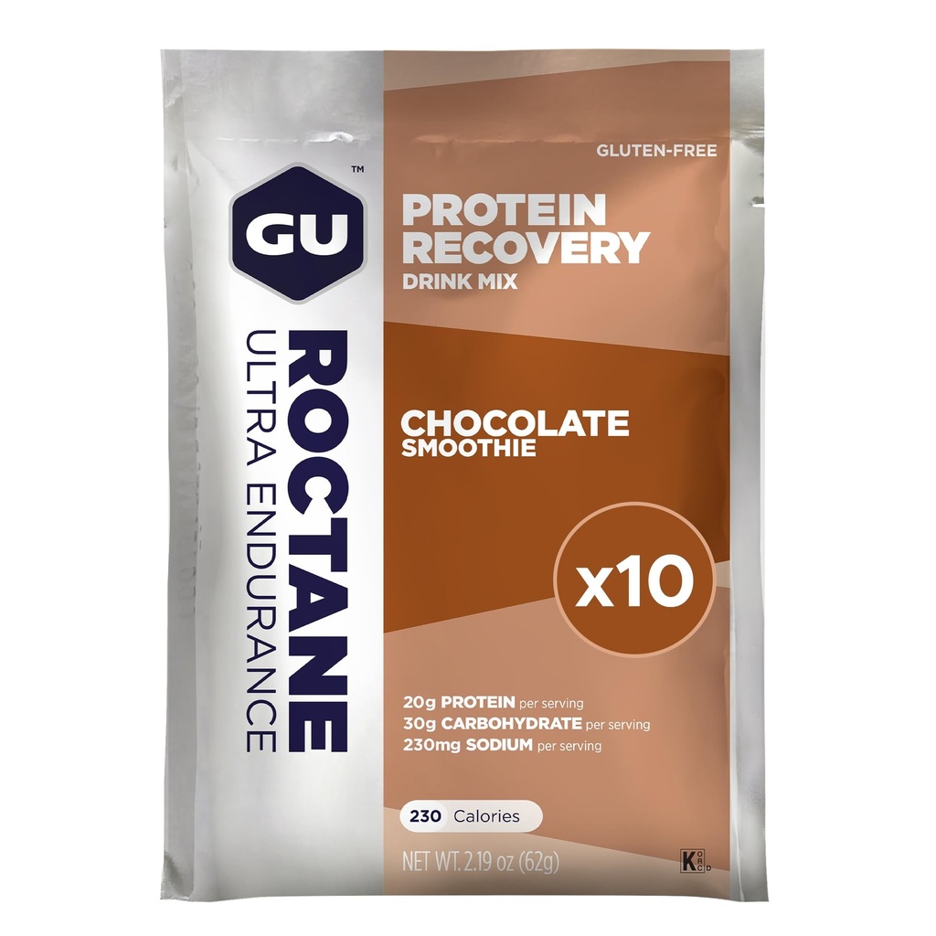 GU Energy Roctane Ultra Endurance Protein Recovery Mix, Gluten- Free and Kosher Dairy, Recovery Support Setelah Kerja, 10 Single- Serving Packets, Chocolate Smoothie
