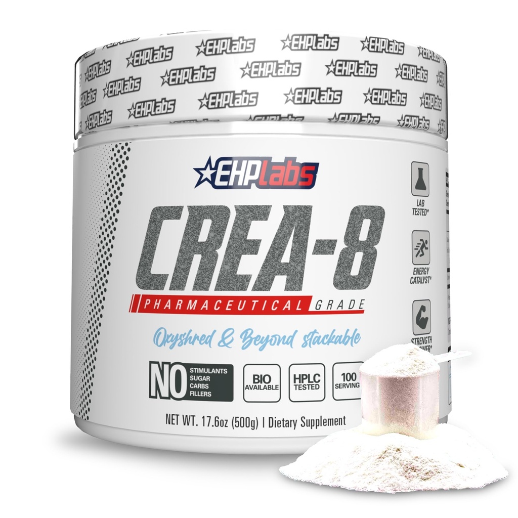 EHP Labs CREA-8 Micronized Creatine Monohydrate Powder - Bubuk Creatine Unflashing for Muscle Growth, Increased Strength, Enhanced Energy Output and Improved Performance (500g)
