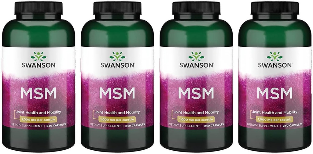 Swanson MSM - Esency Minemality Promobility & Joint Health Support - Helling to Keeping Connective Tissures Health Included Cartilage, Collage, & Hair - (240 Capsules, 1000mg Each) 4 Pack
