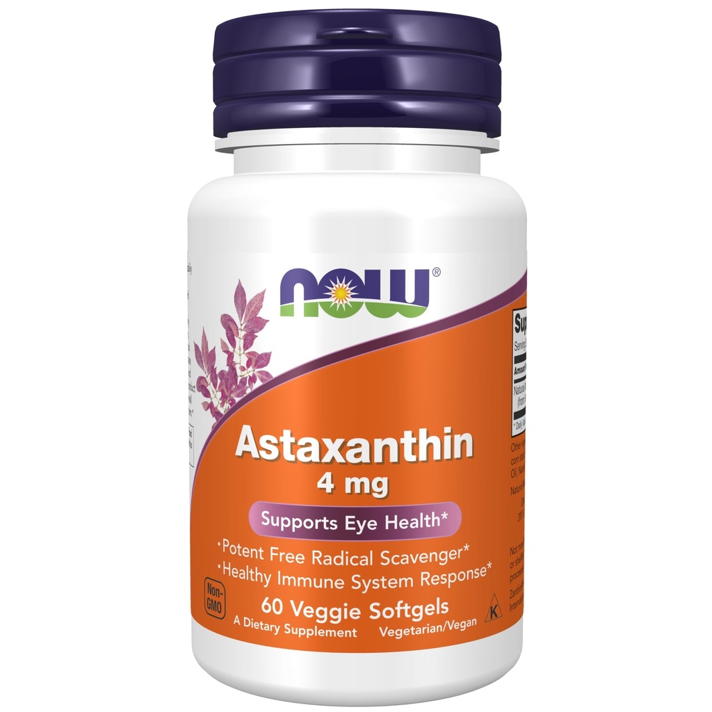 Sekarang Makanan Suplemen, Astaxanthin 4 mg, fitur Zanthin ®, Pendukung Kesehatan Mata *, 60 Veg Softgels
