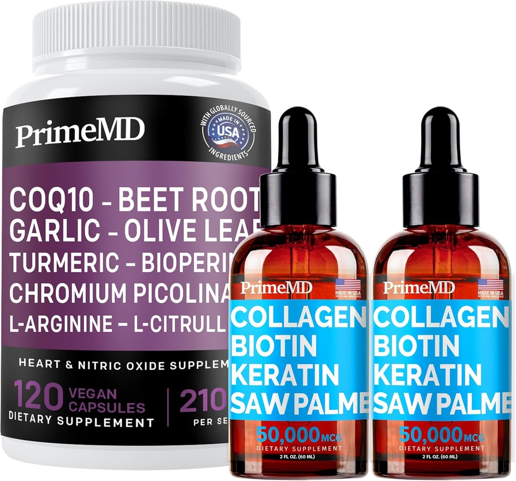 Liquid Collagen Biotin (2pk) dan Nitric Oxide (1pk) Suplemen Bundle - PowerVitamin untuk Rambut, Skin, Nails, Hati, Sirkulasi, dan Dukungan Lipid - Non-GMO, Vegan, Gluten- Bebas