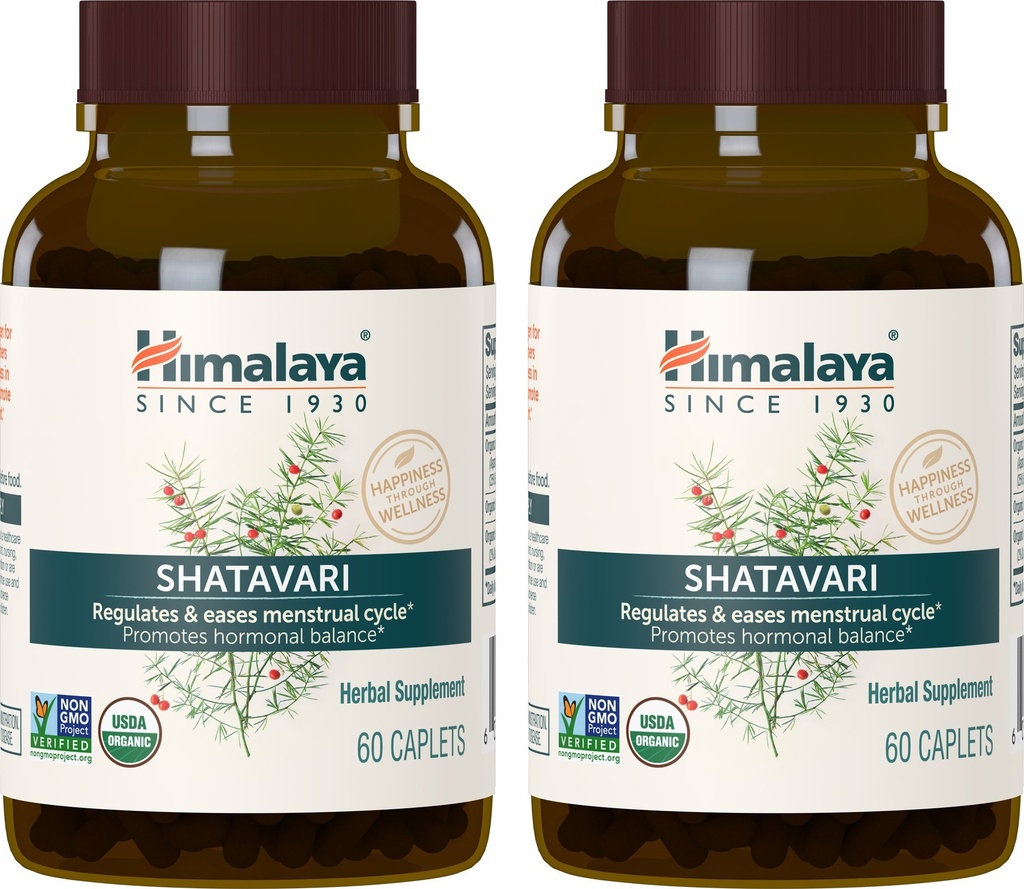 Himalaya Shatavari Organik untuk PMS, Menstrual Crimp Relief, Dukungan Menopause, dan Kesehatan Perempuan, 1.300 mg, 60 Caplet, 2 Pasokan Bulan, 2 Pack