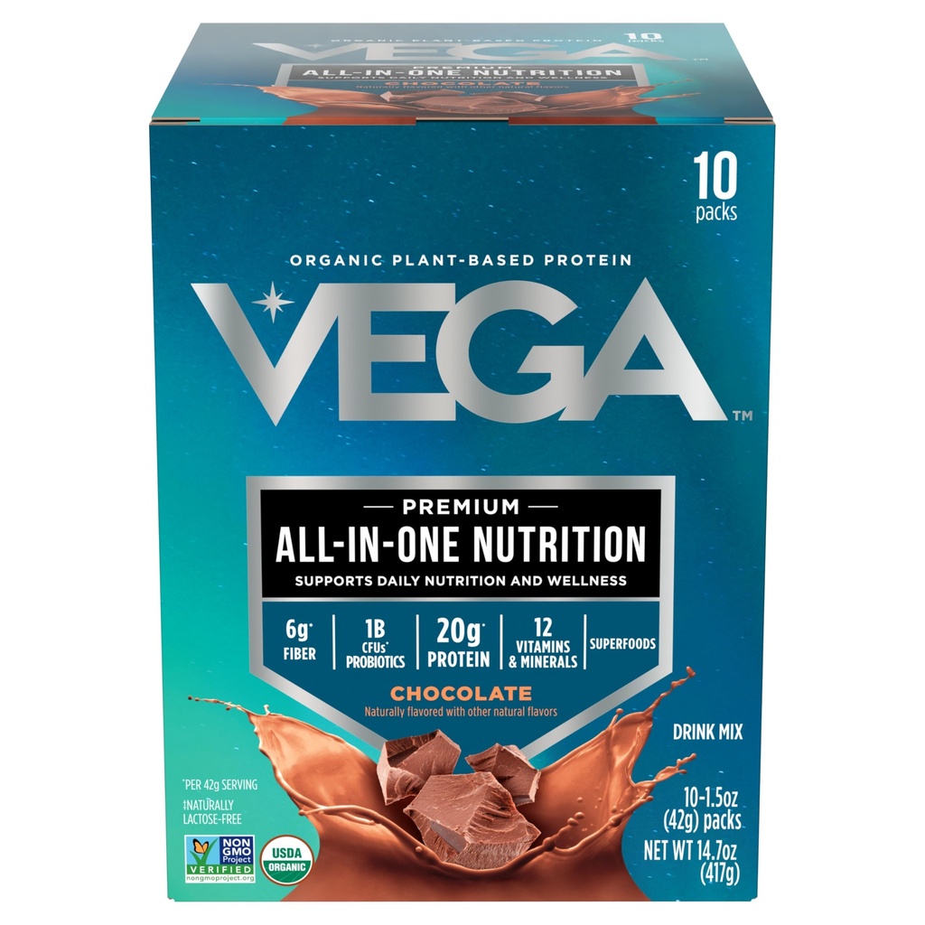 Vega Organik All-inOne Vegan Protein Powder, Chocolate - Superfood Ingrediens, Vitamin for Immunity Support, Keto Friendly, Pea Protein for Women & Men, 14.7 oz (Packing May Wary)
