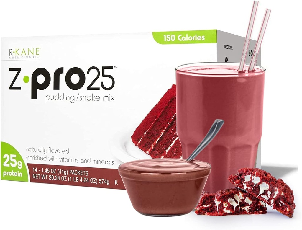 R-Kane Nutronionals Z- Pro Red Velvet Protein - High Protein, Low Calorie Fat Shake dan Pudding Mix - Meal Replacement, On- TheGo Packet - Sarapan Boost - 25g Protein - 14 Paket