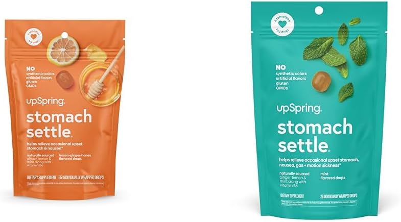 Upspring Stomach Settles Drops Bundle with Ginger, Lemon - 55 Ct and 28 Ct