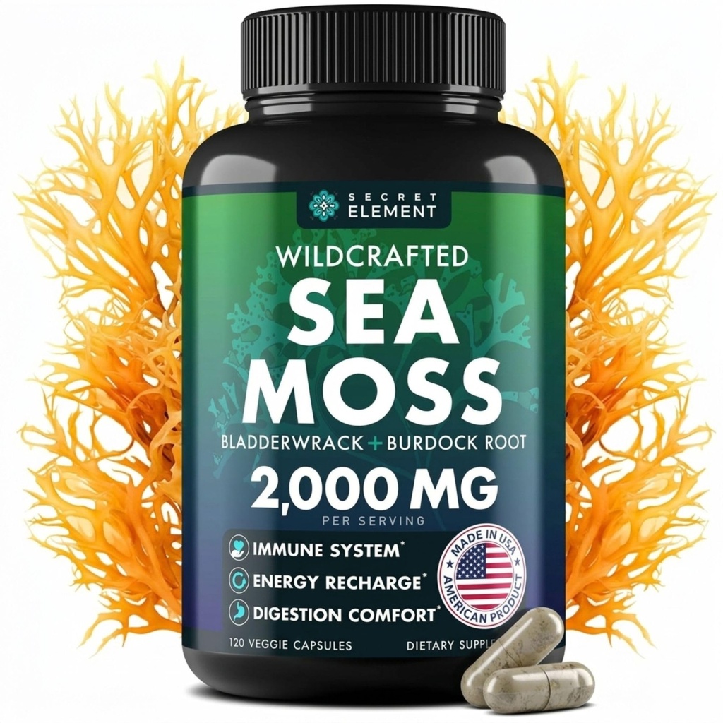 Sea Moss Capsules - Irish Sea Moss Advanced with Burdock Root, Bladderwrack & Muira Puama for Immunity, Gut, & Energy - Superfood Sea Moss Suplemen / Raw Sea Moss Powder - 120 Irlandia Seamoss Pills