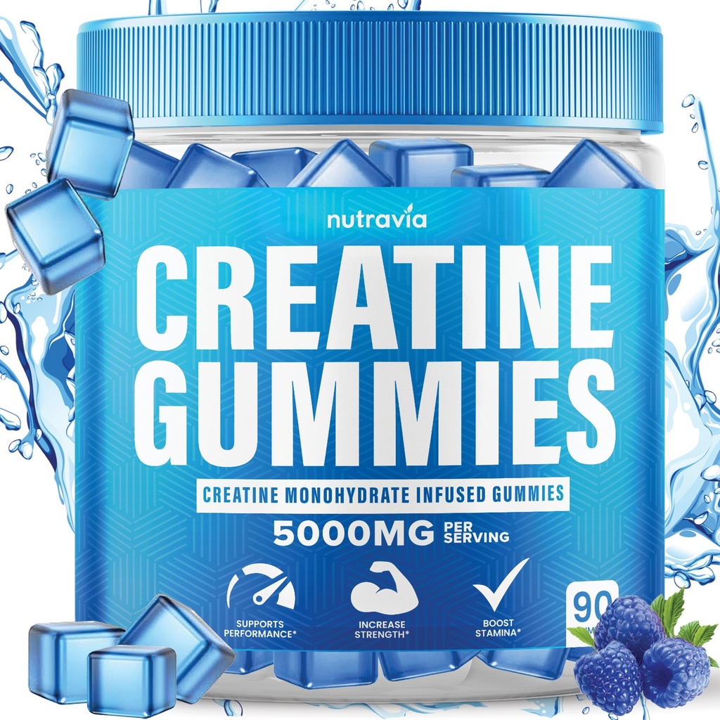 Creatine Gummies ditanamkan dengan 5g Creatine Monohidgate untuk Pria dan Wanita, Kekuatan, Endurance, Muscle Instantized Creatine, Mitronized Clean HCL Balanced Creatina Monohidratada en Polvo (90 Gummies)