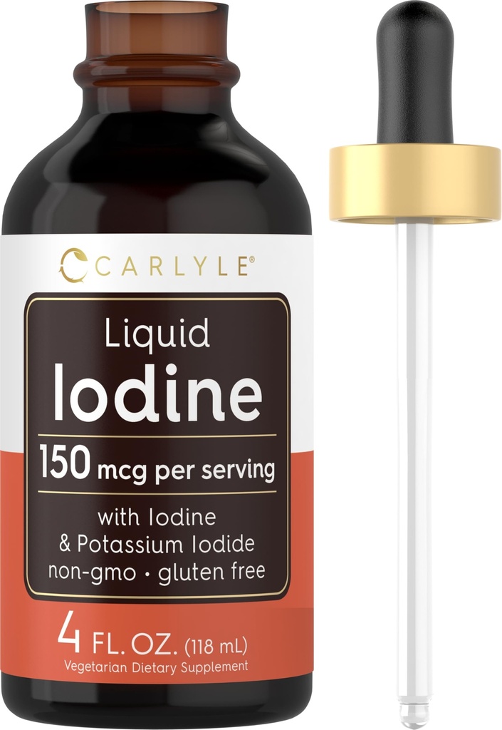 Carlyle Liquid Iodium Drops 4 fl oz 124; 150 mcg 124; Iodium & Pottamine Iodide Supplement 12.4; Vegetarian Liquid Tincture 124; Non-GMO, Gluten Free